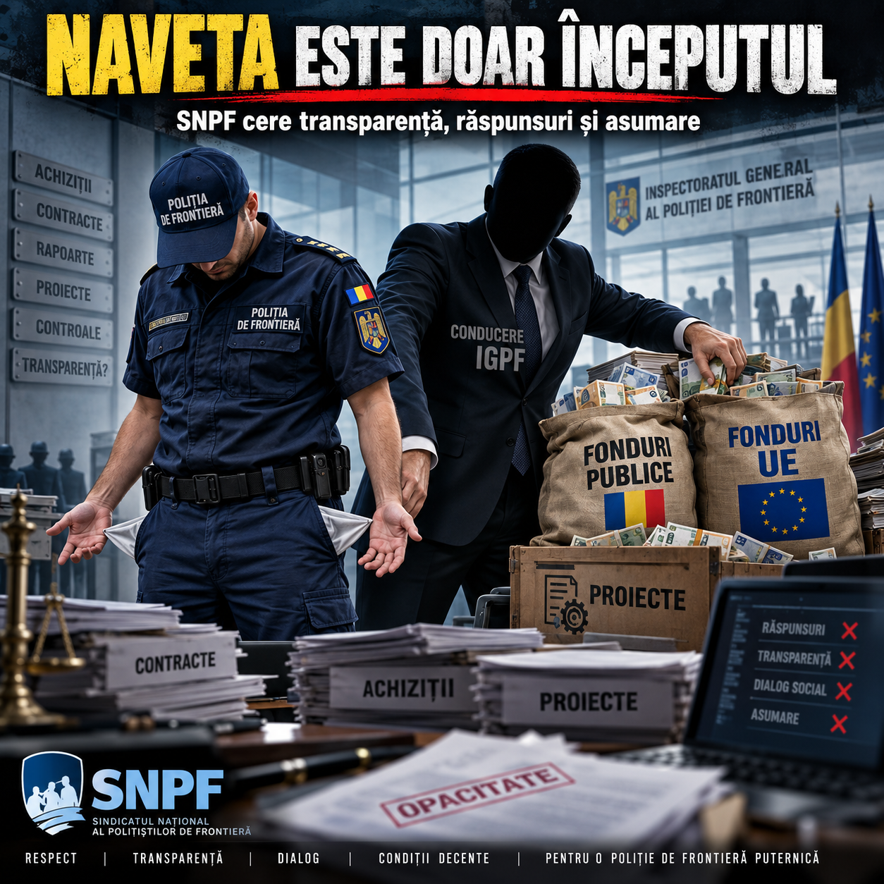 NAVETA E DOAR VÂRFUL AISBERGULUI: SNPF DESCHIDE DOSARUL BANILOR, FUNCȚIILOR ȘI DECIZIILOR DIN IGPF 4 imagine comunicat